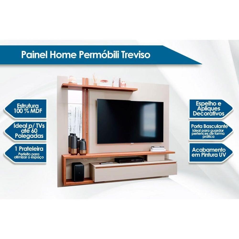Painel Quarto P- Tv Até 60 Pol Treviso C- 1 Porta E Nicho 180x153cm Off White-cinamomo - Permóbili - 2