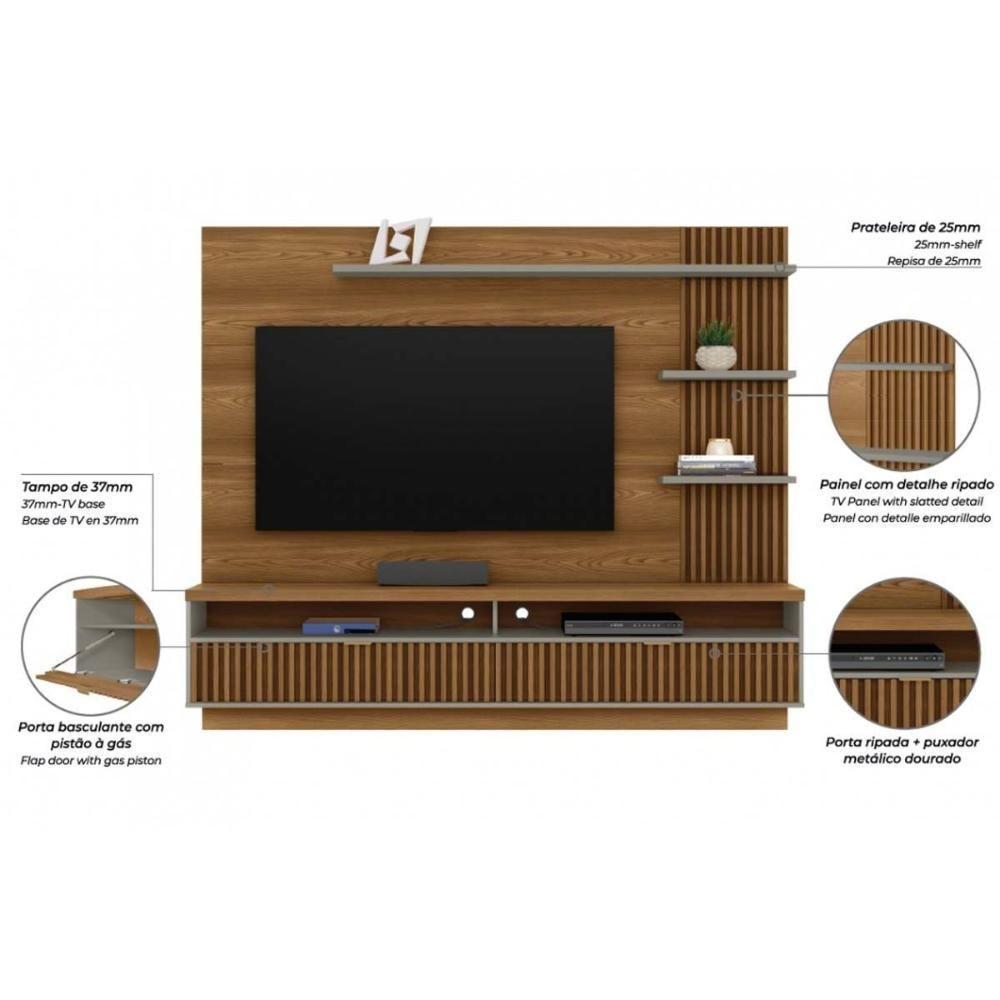 Painel Quarto P- Tv Até 65 Pol Araruna C- 2 Porta E 3 Prateleiras 200x170cm Freijó-off White - Linea Brasil - 2