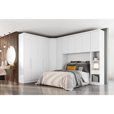 Quarto Modulado Rizon 5 Peças (1 Armário Ponte + 1 Closet + 2 Guarda Roupas + 1 Complemento) Qc202 Neve - Novo Horizonte