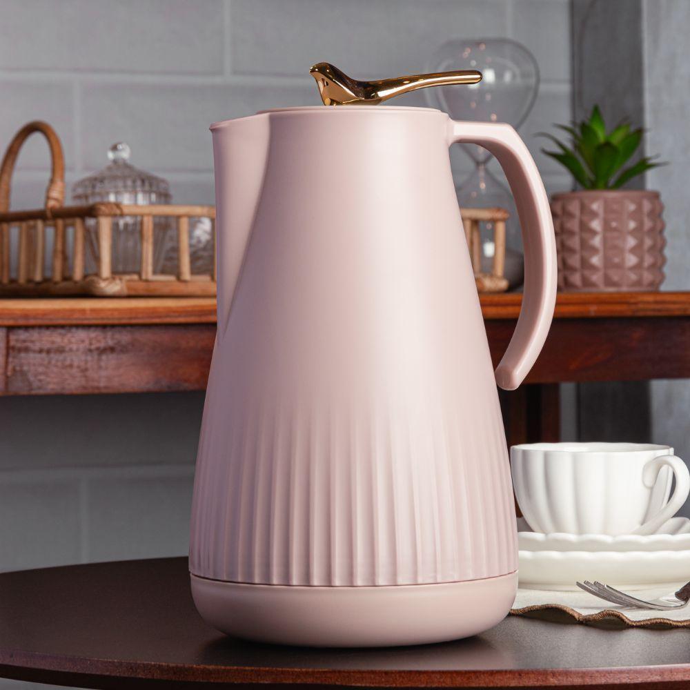 Garrafa Térmica De Plástico Com Tampa Pássaro Dourado Ouro New Bird Nude 1l Wolff - 4