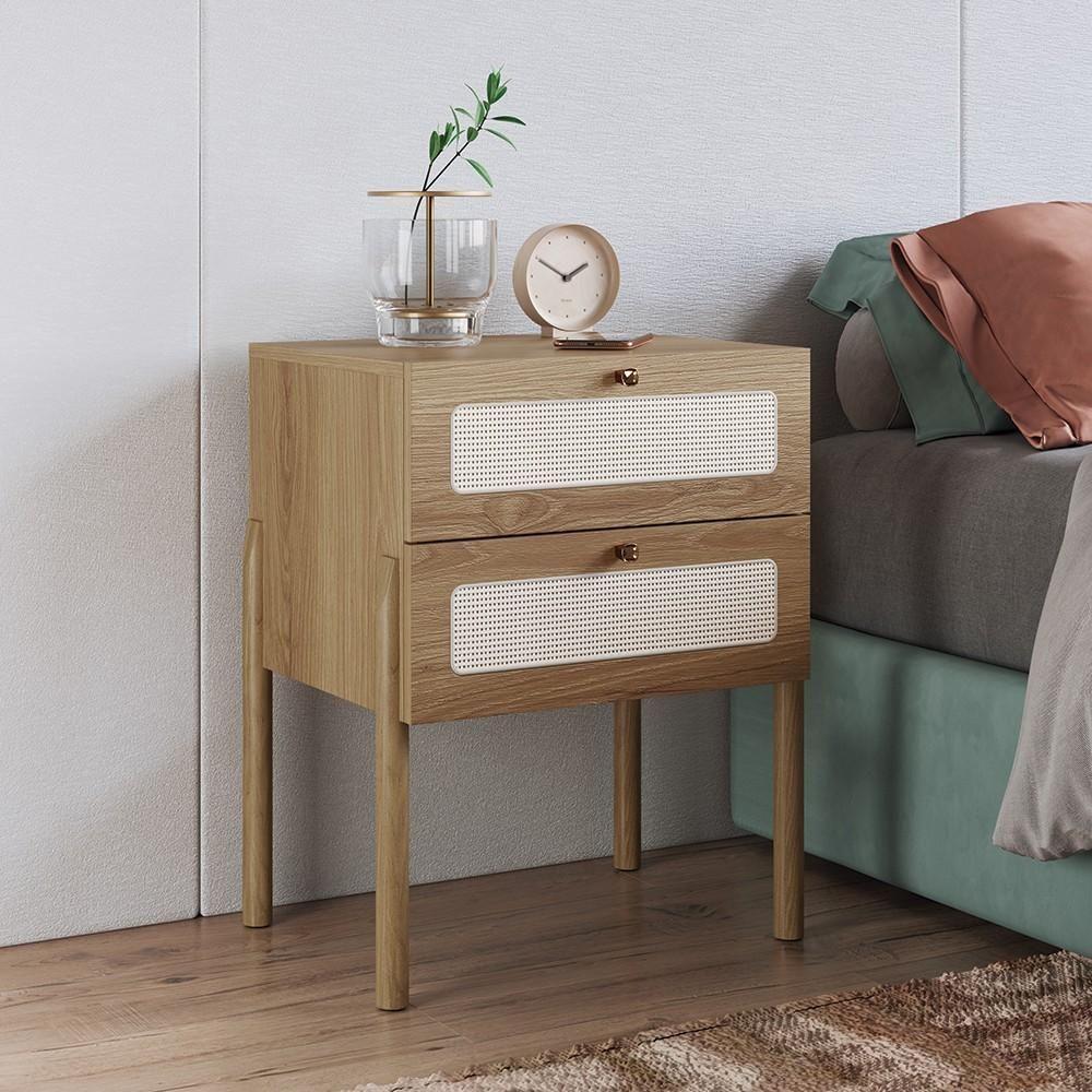Mesa De Cabeceira Com 2 Gavetas Pés Madeira Arlo A10 Hanover - Mpozenato - 2