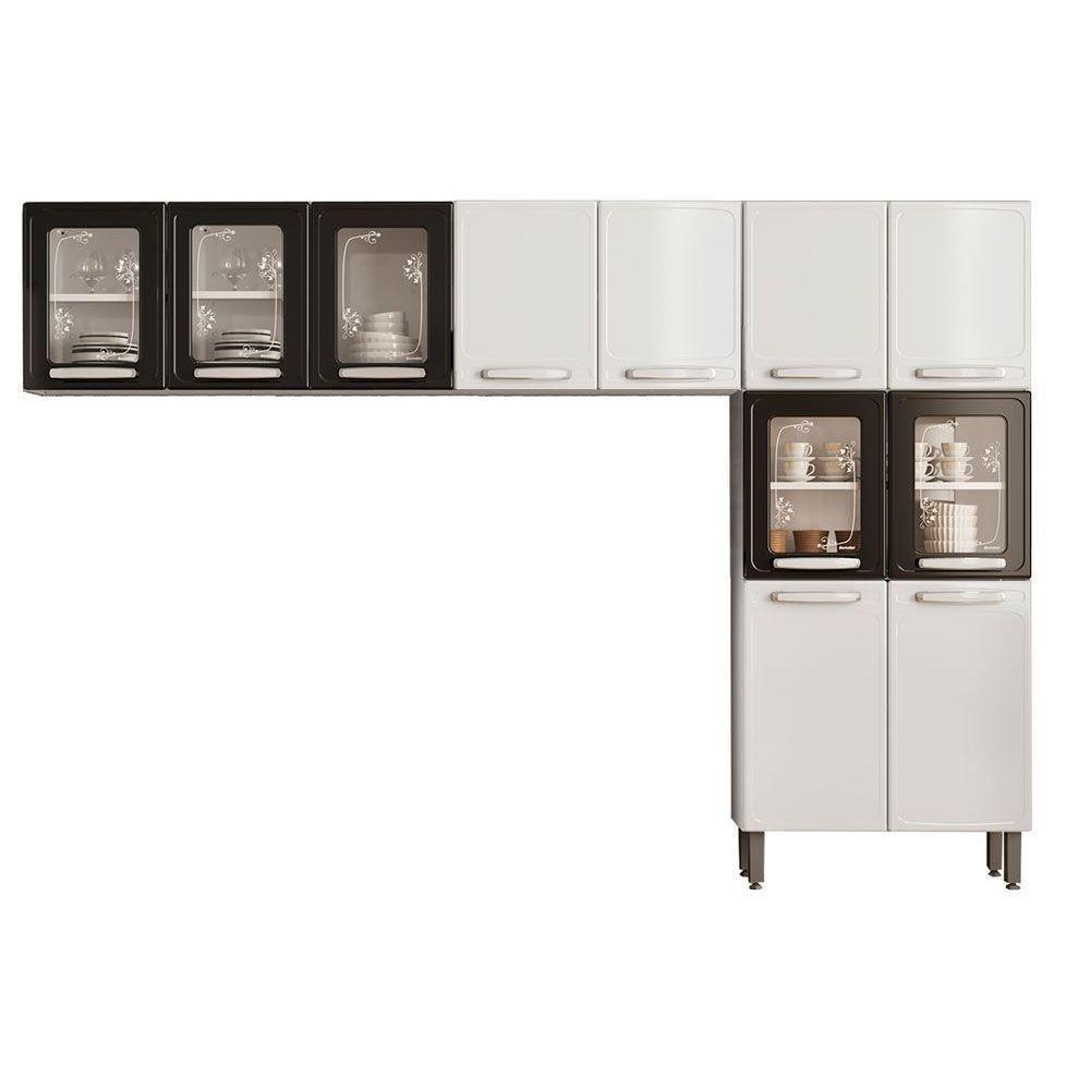 Cozinha Modulada Bertolini Evidence  3 Peças (2 Armários + 1 Paneleiro) CPT54 Branco/Preto - 1