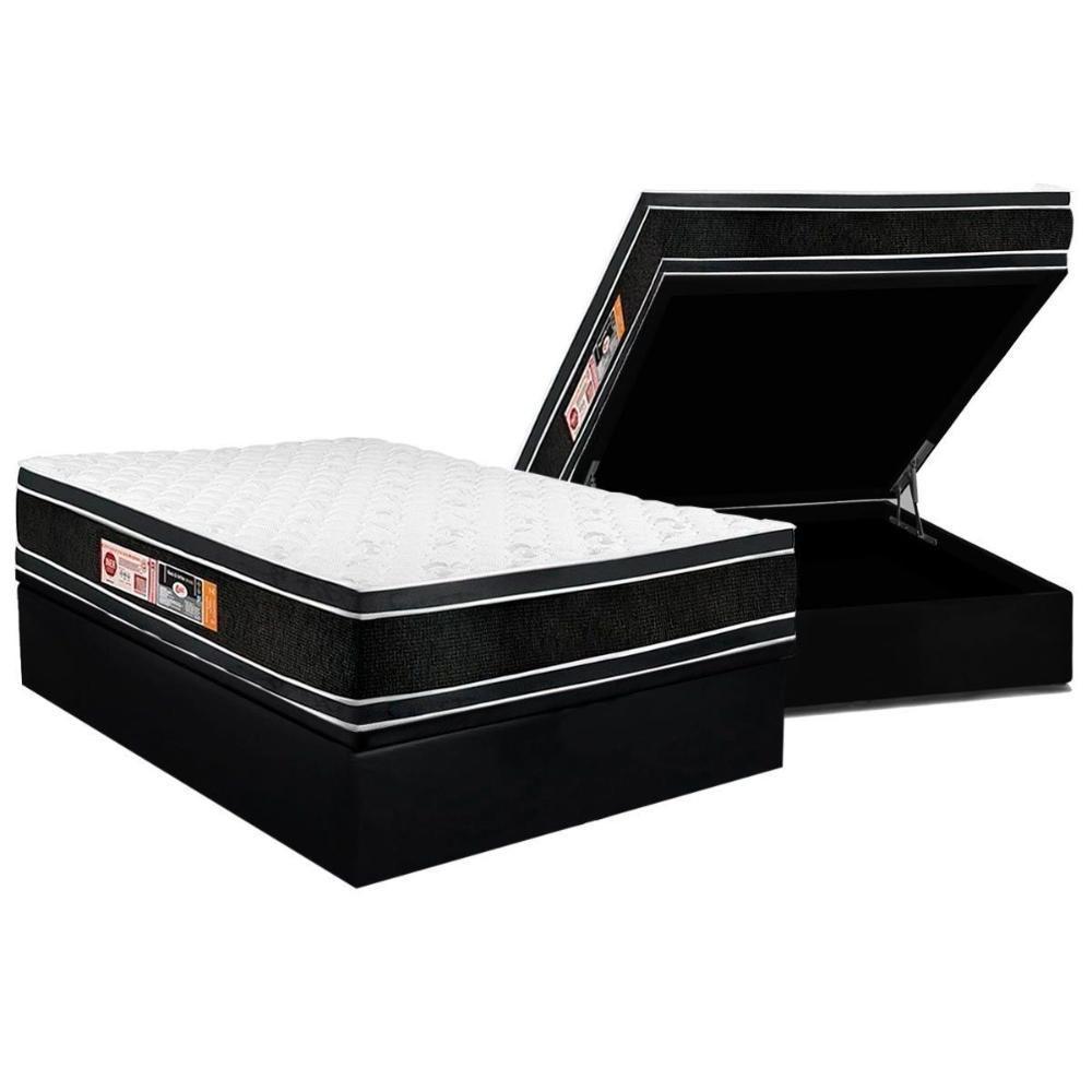 Cama Box Baú Casal: Colchão Espuma Castor D33 Black e White Air Double Face Euro Pillow + Base CRC Suede Black(138x188) - 1