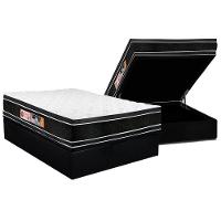 Cama Box Baú Casal: Colchão Espuma Castor D33 Black e White Air Double Face Euro Pillow + Base CRC Suede Black(138x188) - 1