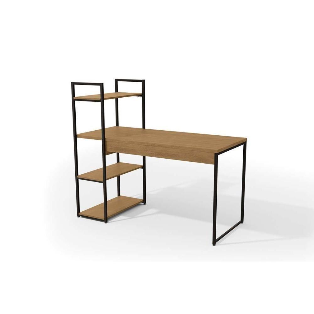 Mesa de Escritório Industrial LI010 c/ 3 Prateleiras Freijo/Preto - Kappesberg - 1