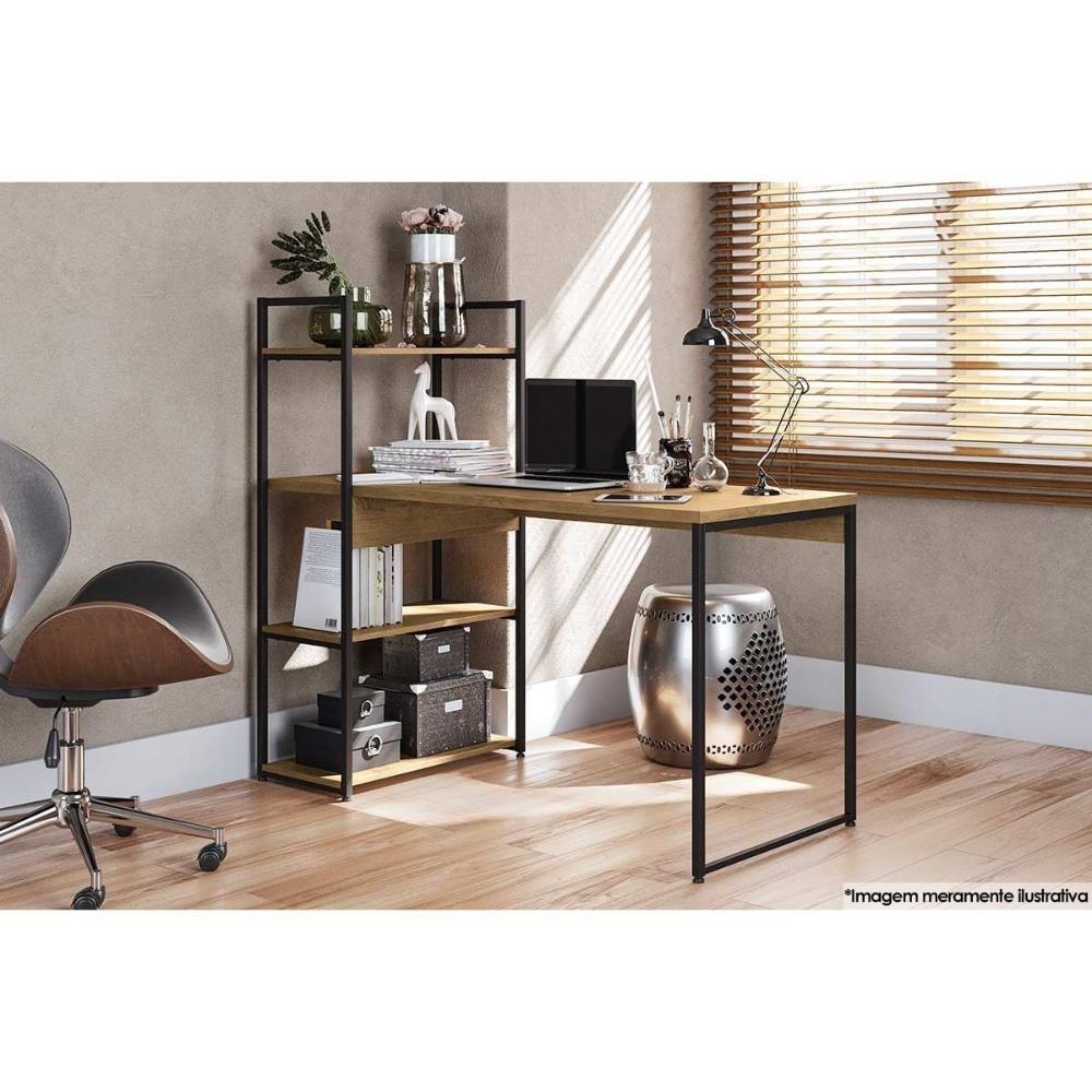 Mesa de Escritório Industrial LI010 c/ 3 Prateleiras Freijo/Preto - Kappesberg - 2