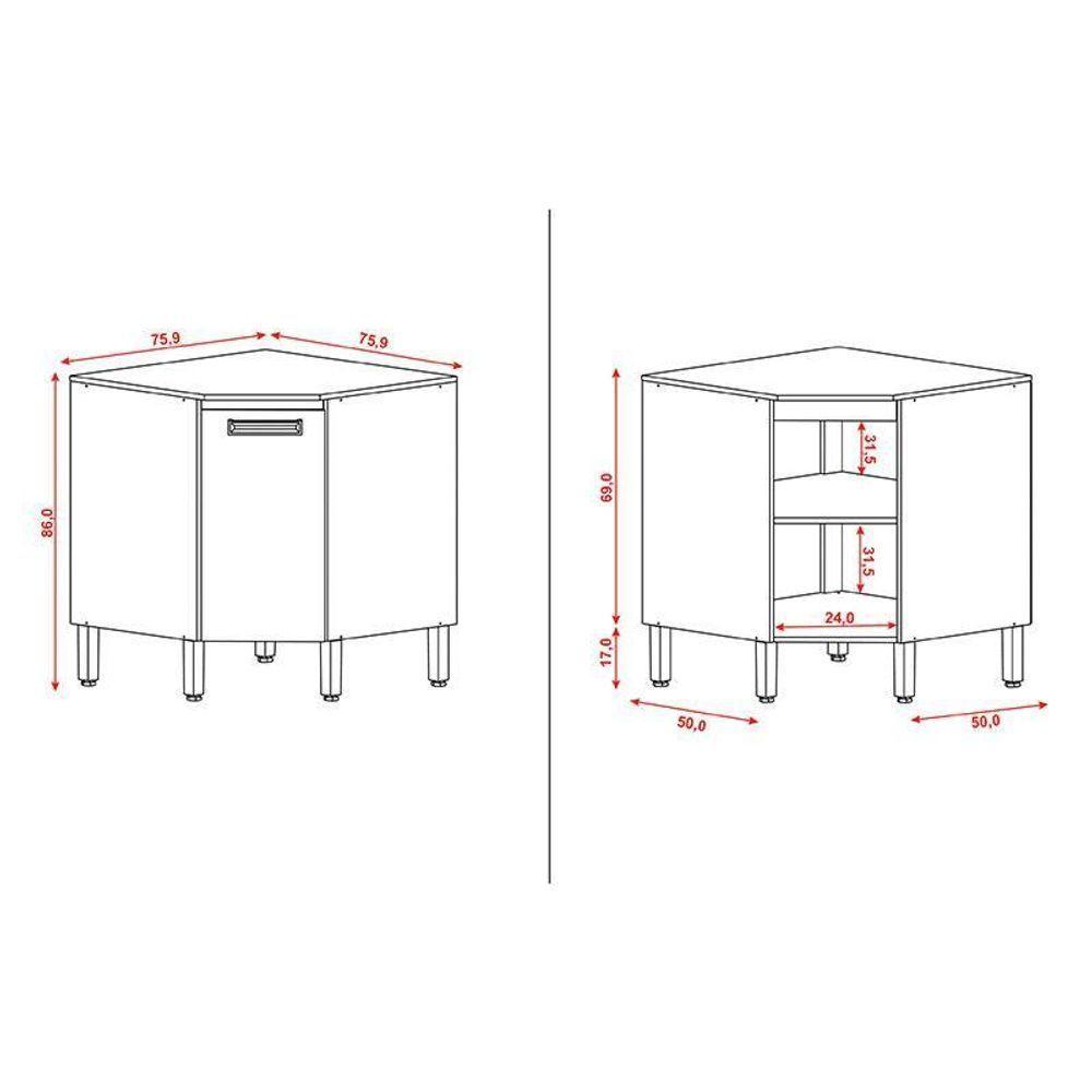 Balcão Para Canto Oblíquo Com Tampo Ametista Freijó Supremo - Kits Paraná - 3