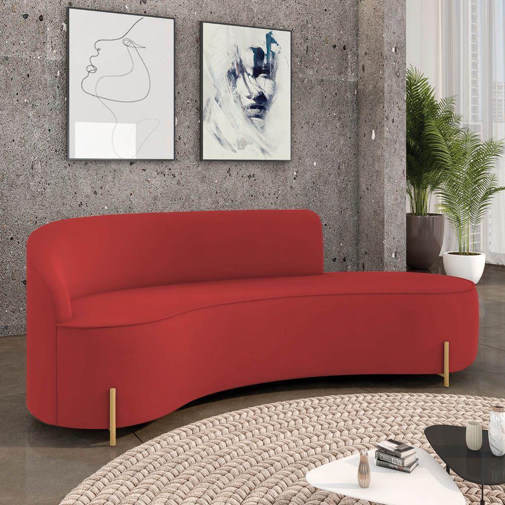Sofá 4 Lugares Orgânico 220cm Pé Ferro Dourado Morgan Veludo D03 D'rossi Marsala - 2