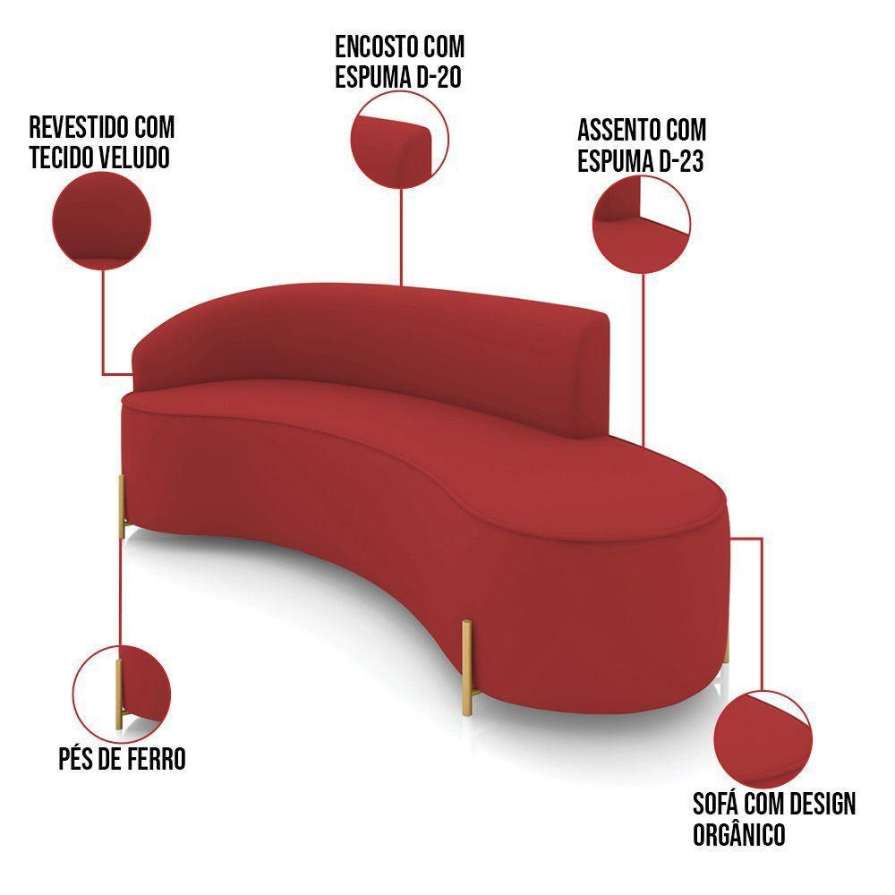 Sofá 4 Lugares Orgânico 220cm Pé Ferro Dourado Morgan Veludo D03 D'rossi Marsala - 3