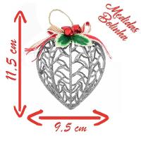 Kit Conjunto 12 Peças Decoração Enfeite Bola Coração árvore Natal Prata Glitter Natalina 11,5cm - 2