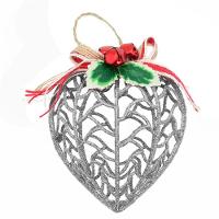 Kit Conjunto 9 Peças Decoração Enfeite Bola Coração árvore Natal Prata Glitter Natalina 11,5cm - 1