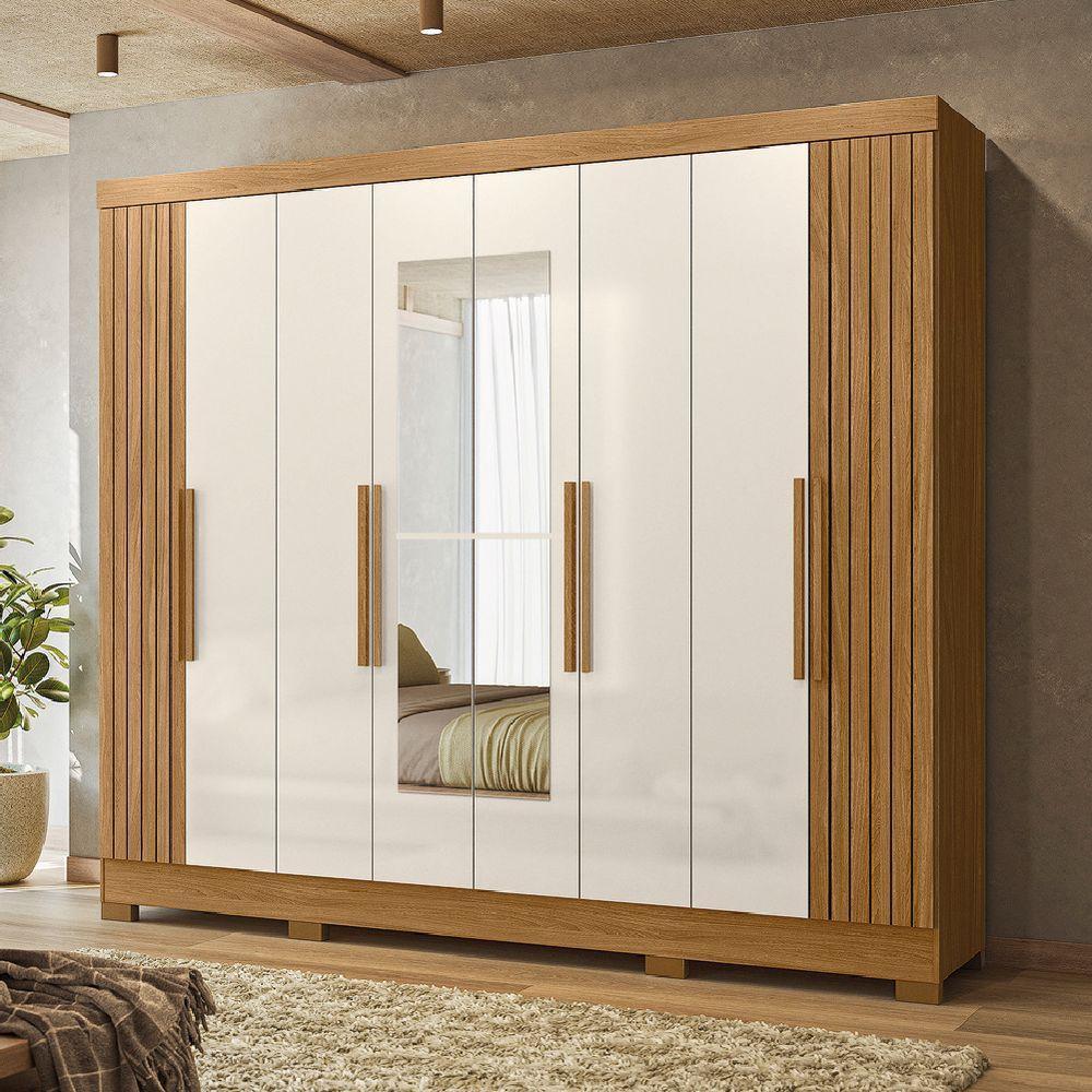 Guarda Roupas Casal Com Espelho Ripado 8 Portas 4 Gavetas Diamante Moval Madeir/off - 2