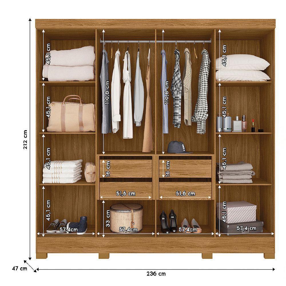 Guarda Roupas Casal Com Espelho Ripado 8 Portas 4 Gavetas Diamante Moval Madeir/off - 3