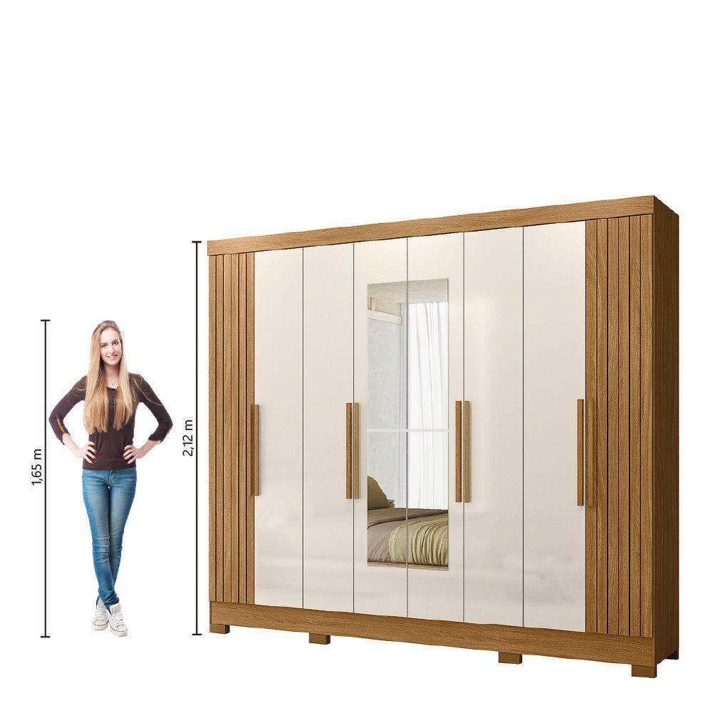 Guarda Roupas Casal Com Espelho Ripado 8 Portas 4 Gavetas Diamante Moval Madeir/off - 5