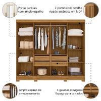 Guarda Roupas Casal Com Espelho Ripado 8 Portas 4 Gavetas Diamante Moval Madeir/off