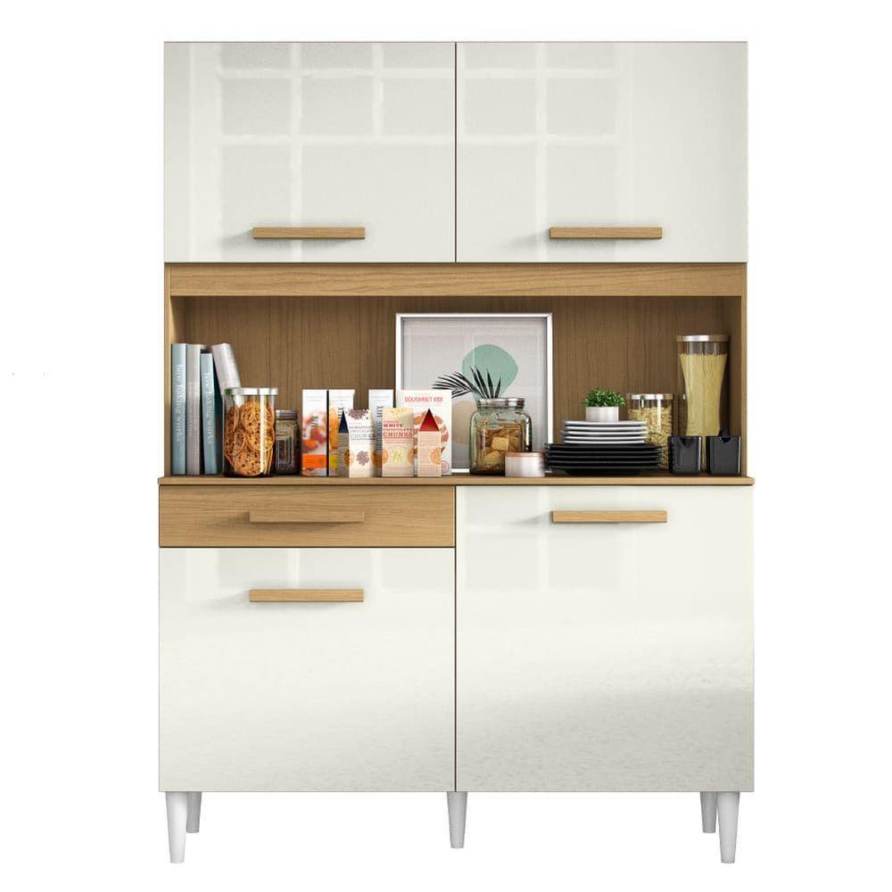 Armário De Cozinha Completa Perola Aramóveis Madeirado Off White - 1