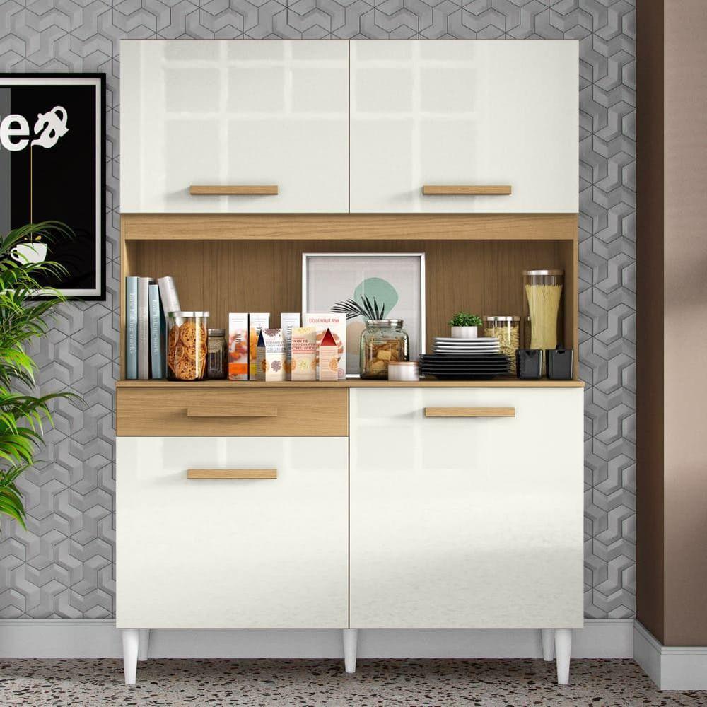 Armário De Cozinha Completa Perola Aramóveis Madeirado Off White - 2