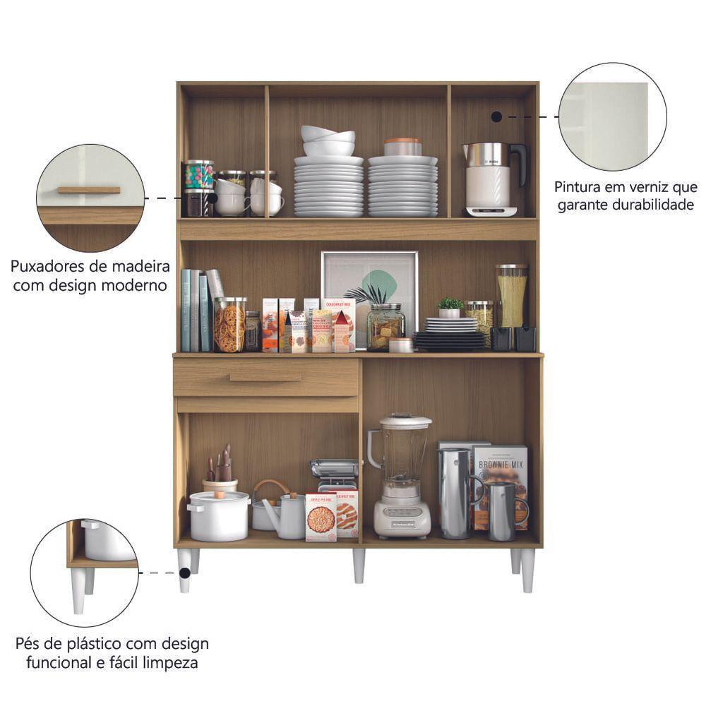 Armário De Cozinha Completa Perola Aramóveis Madeirado Off White - 5