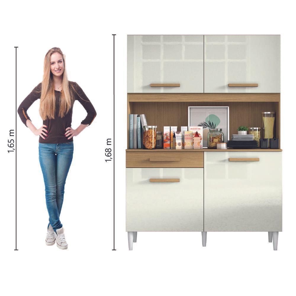 Armário De Cozinha Completa Perola Aramóveis Madeirado Off White - 6
