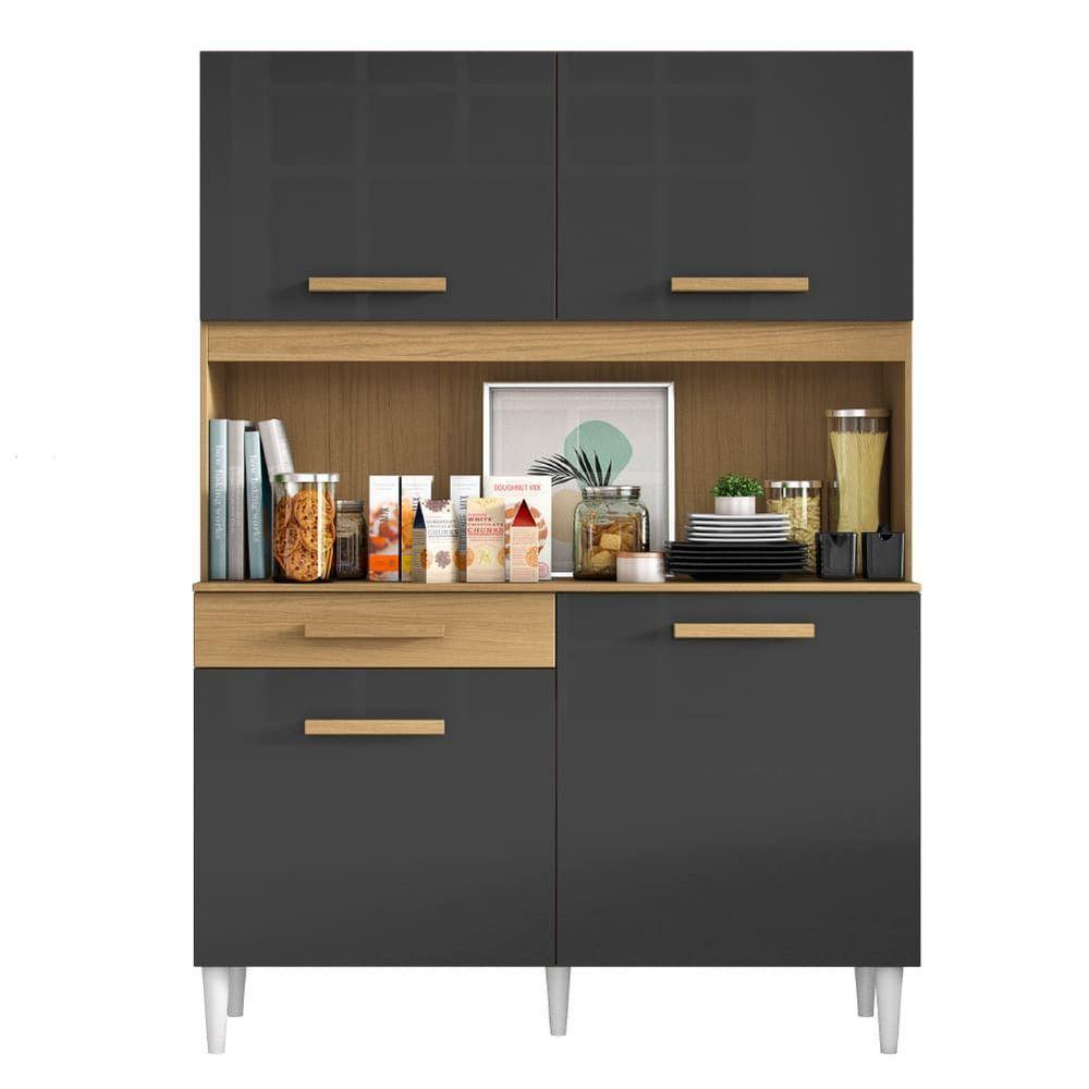 Armário De Cozinha Completa Perola Aramóveis Madeirado Grafite - 1