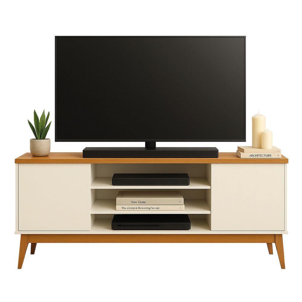 Rack Bancada Para Tv Até 60 Polegadas 1,60m 2 Portas 3 Nichos Titan Off White / Madeirado Edn Off White / Madeirado - 1