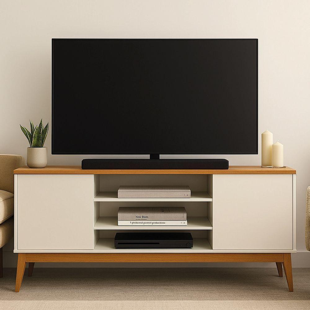 Rack Bancada Para Tv Até 60 Polegadas 1,60m 2 Portas 3 Nichos Titan Off White / Madeirado Edn Off White / Madeirado - 2