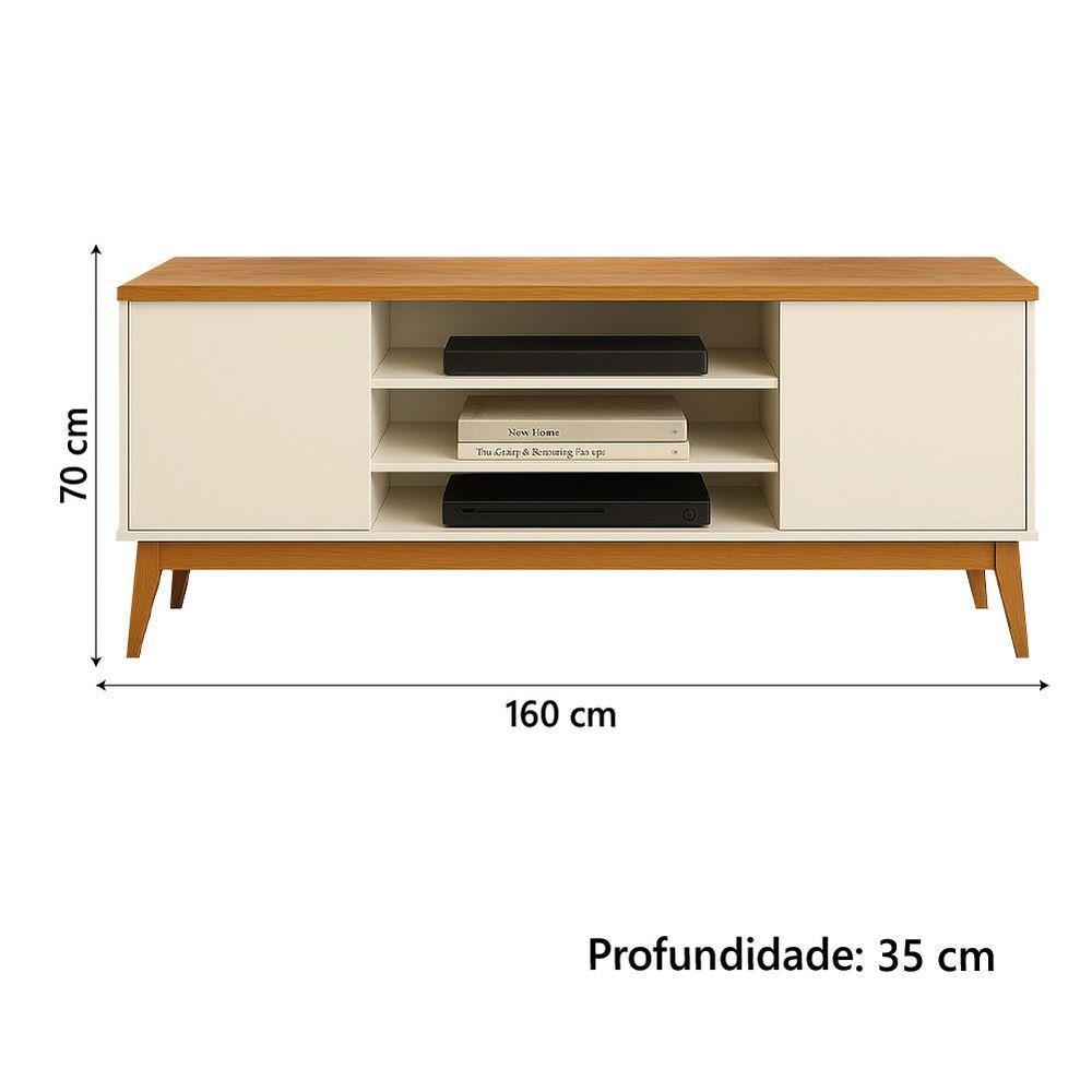 Rack Bancada Para Tv Até 60 Polegadas 1,60m 2 Portas 3 Nichos Titan Off White / Madeirado Edn Off White / Madeirado - 4