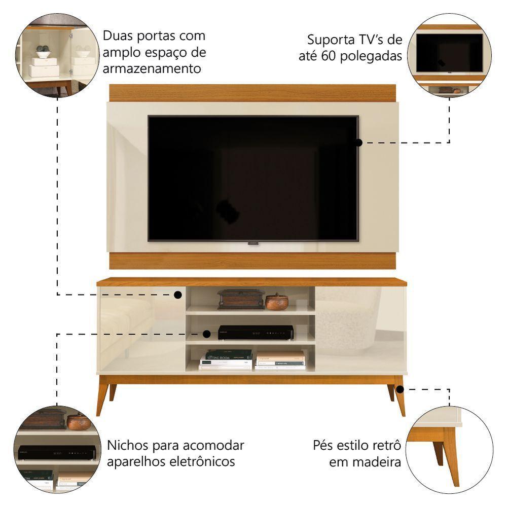 Rack Bancada Titan Com Painel Legacy New Para Tv Até 60 Polegadas 1,60m Off White / Madeirado Edn Off White / Madeirado - 4