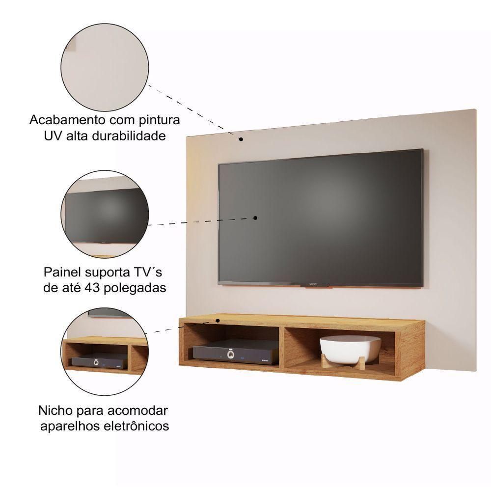Painel para TV até 43 Polegadas 1,20m com Nicho Baden Viero Off White / Madeirado - 4