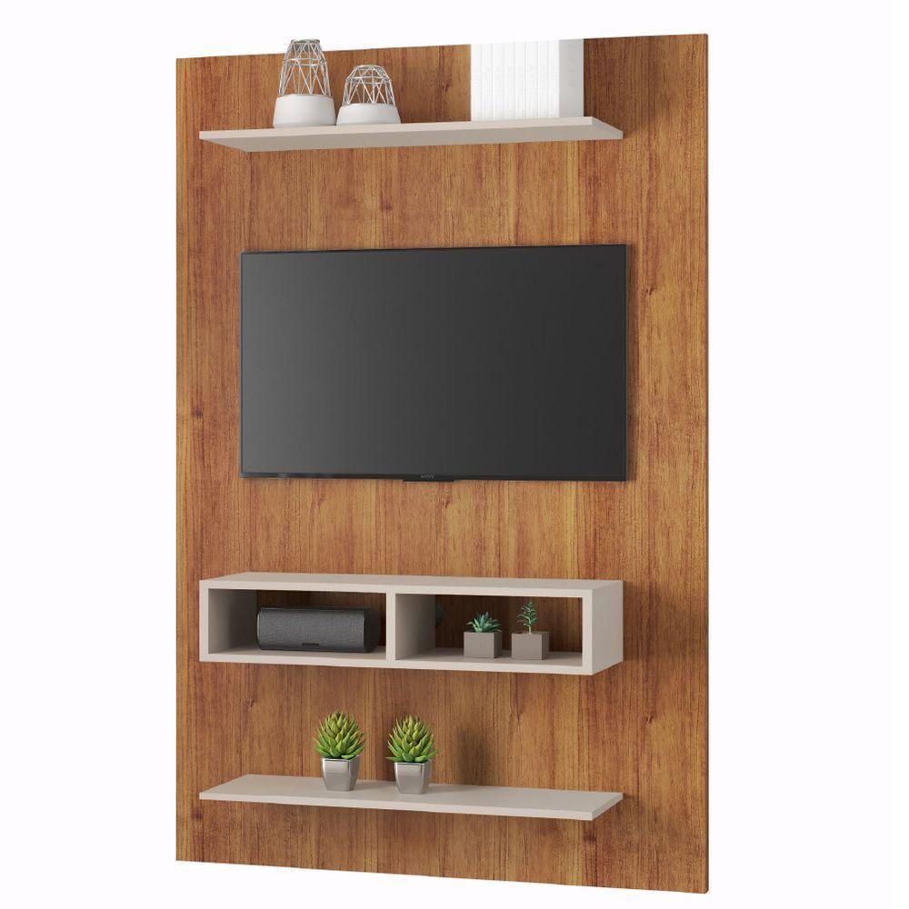 Painel Para Tv Até 50 Polegadas Com Prateleira E Nicho 1,15m Berlin Viero Madeirado Off White - 1