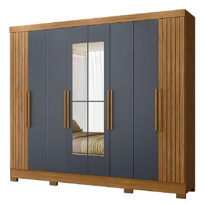 Guarda Roupa Casal Diamante 8 Portas de Bater 4 Gavetas Madeirado - Cinza Moval
