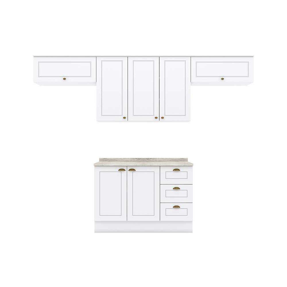 Cozinha Modulada Completa Americana 5 Peças (3 Armários + 1 Balcão + 1 Complemento) C5P11 Branco - Henn - 1
