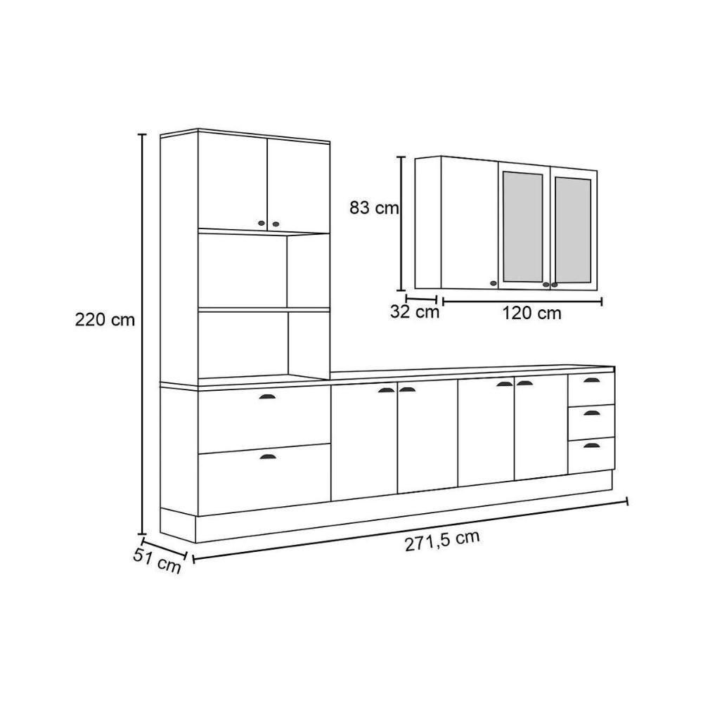 Cozinha Modulada Completa 5pçs Torre Quente Aéreo 2 Balcões Tampo P/ Cooktop Cz267 Branco - Henn - 4