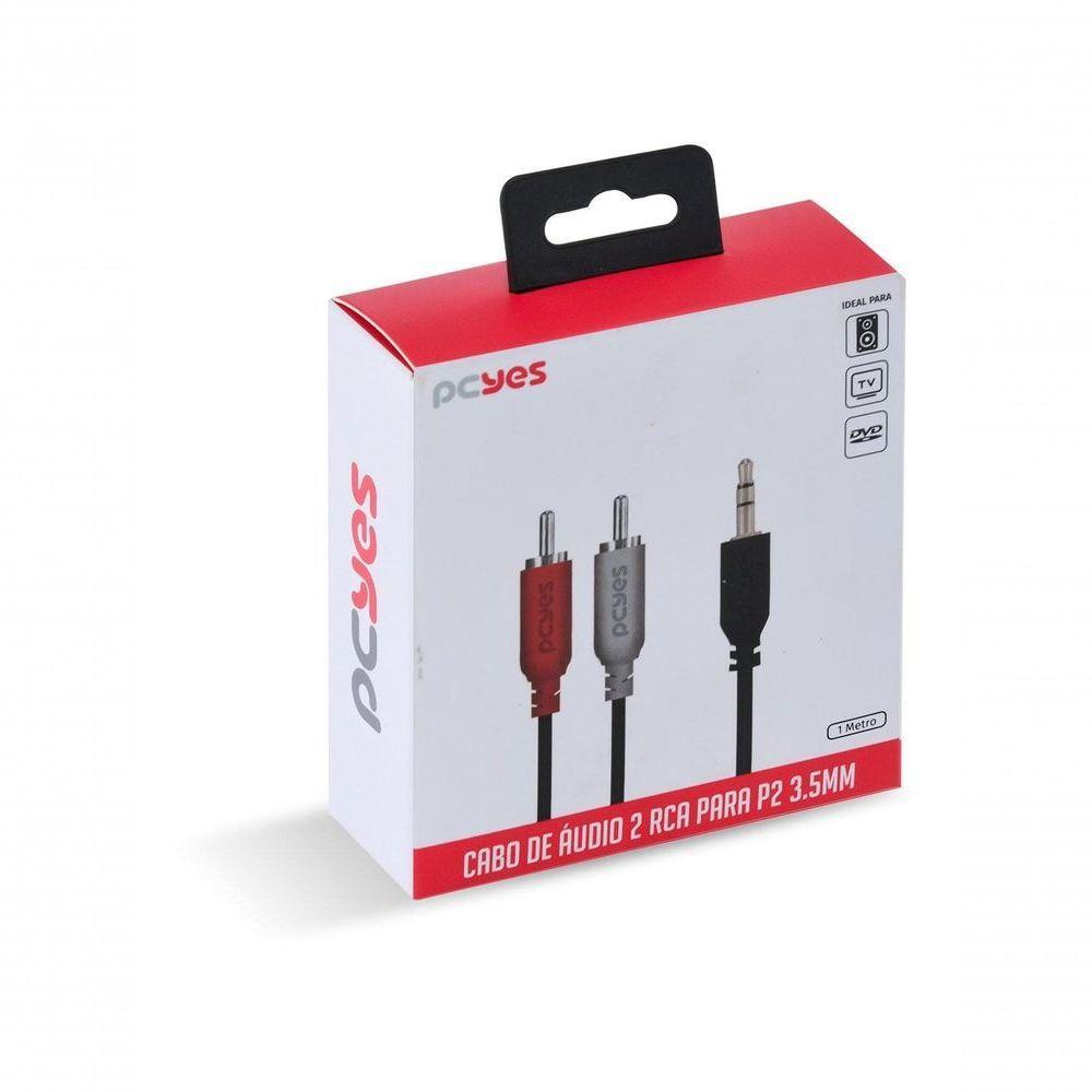 Cabo De áudio 2 Rca Macho Para P2 3.5mm Macho 28awg Puro Cobre 1 Metro - P2r35-1 - 7