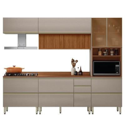 Cozinha Modulada Proença 5 Peças Com Aéreo 120cm Ripado Nogueira Touch-nude Prime Tx - Demartêz