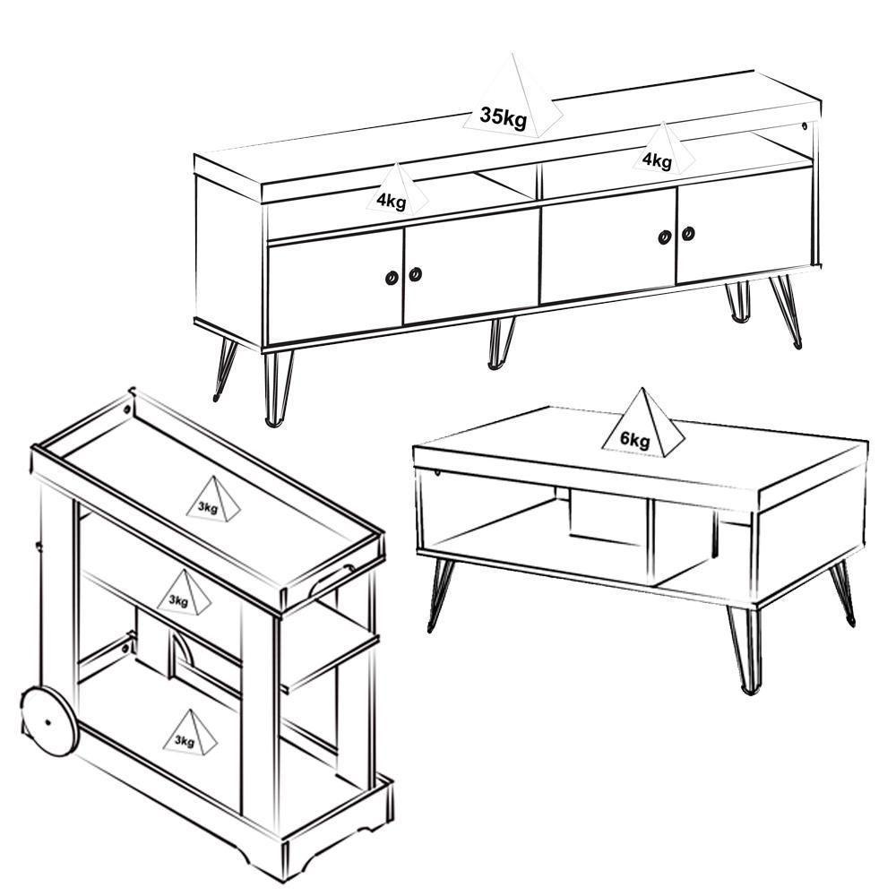 Rack Mesa De Centro Carrinho RMC4642 Arly Carvalho Off White - 4