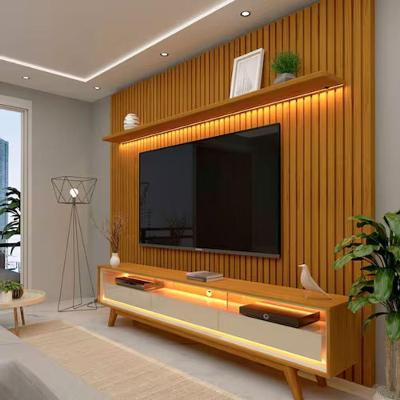 Rack Com Painel Ripado Para Tv Até 75 Polegadas Led 3 Gavetas Com Pés 230cm Nobre Gelius Naturale Gelius Móveis - Marrom