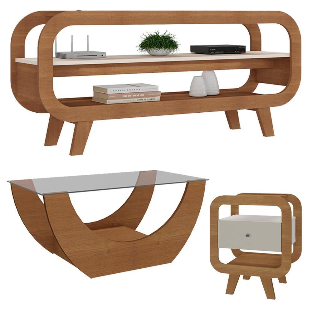 Rack Bancada TV 42 Polegadas Mesas De Centro E Apoio Arly Cinamomo Off White - 1