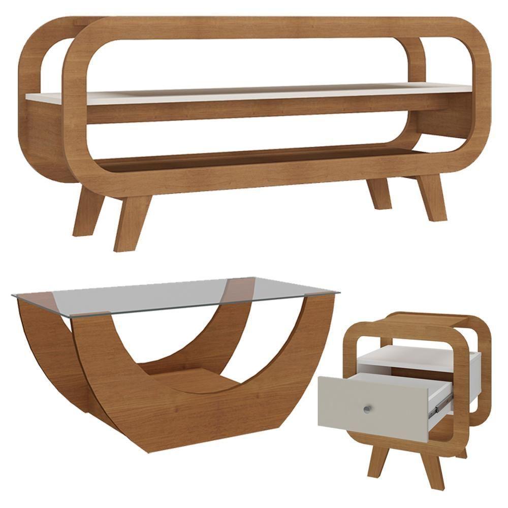 Rack Bancada TV 42 Polegadas Mesas De Centro E Apoio Arly Cinamomo Off White - 2