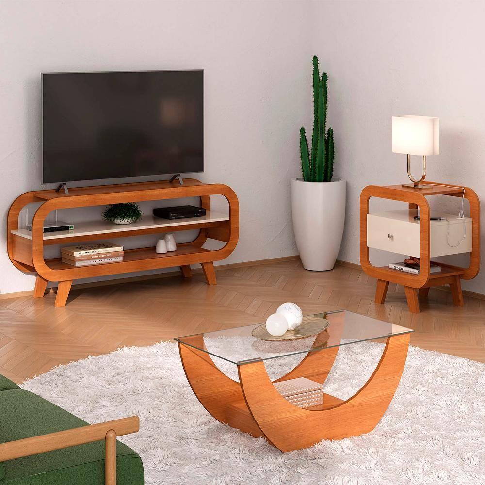 Rack Bancada TV 42 Polegadas Mesas De Centro E Apoio Arly Cinamomo Off White - 3