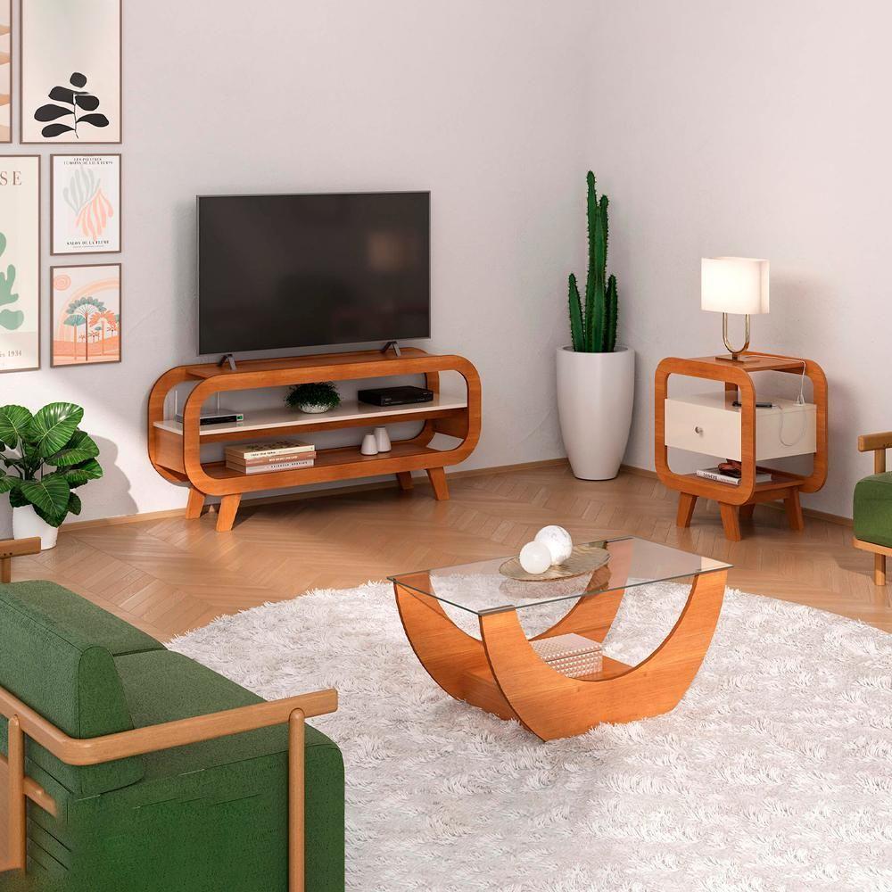 Rack Bancada TV 42 Polegadas Mesas De Centro E Apoio Arly Cinamomo Off White - 8