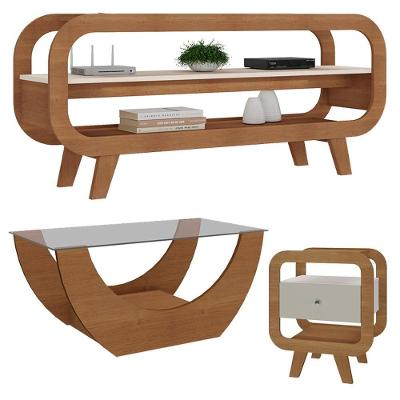 Conjunto Sala Rack Bancada Thon para TV 42" 133.5cm em MDF e MDP com Mesa de Centro Off White