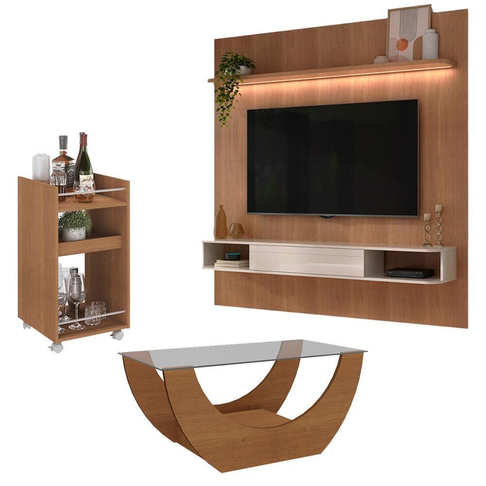 Painel TV 75 Polegadas Mesa De Centro E Aparador Bar BBO3 Arly Cinamomo - 1