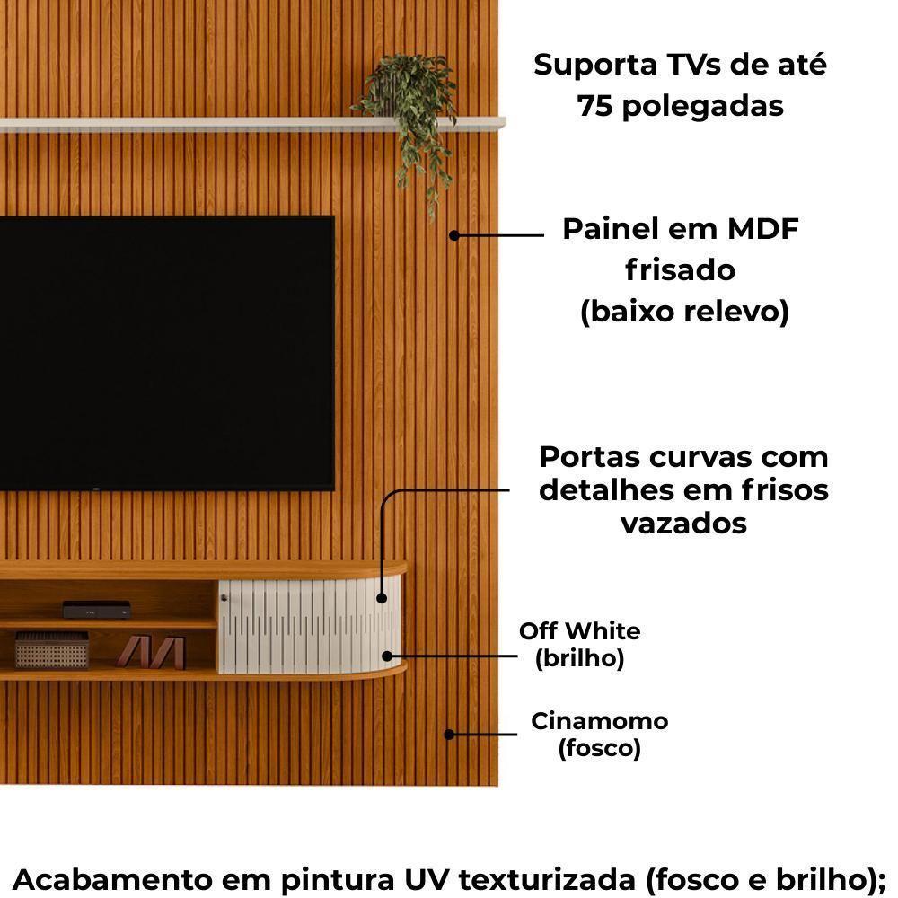 Painel Bancada TV 75 Polegadas 245x238 Cm Bugatti Madetec Cinamomo Off White - 5