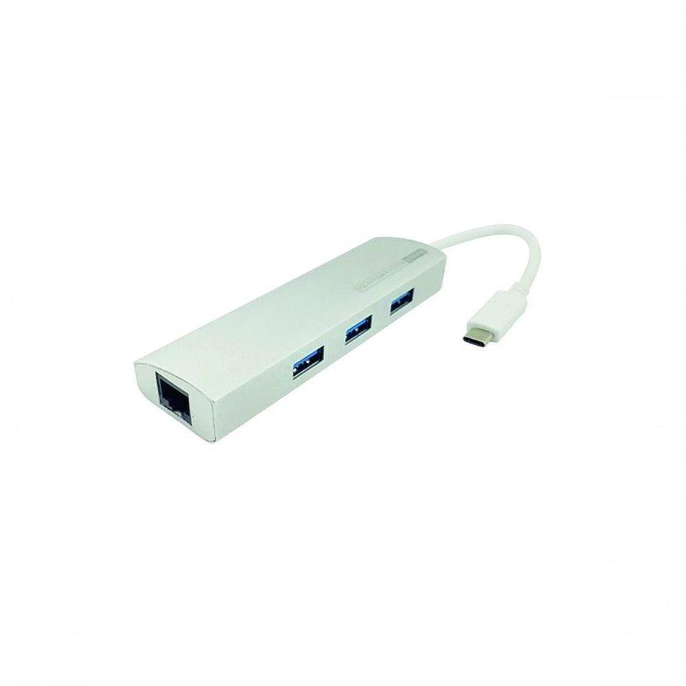 Cabo Adaptador Usb C Macho 3 X Usb 3.0 X Rj45 Femea - 1