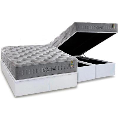 Cama Box Baú King: Colchão Molas MasterPocket Ensacadas Anjos   Soft Dream + Base CRC Courano Branco(193x203)