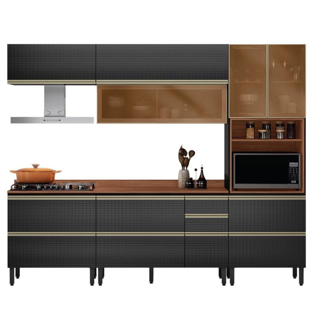 Cozinha Modulada Proença 5 Peças Com Aéreo 80cm Nogueira Touch-carbono Prime Tx - Demartêz - 1