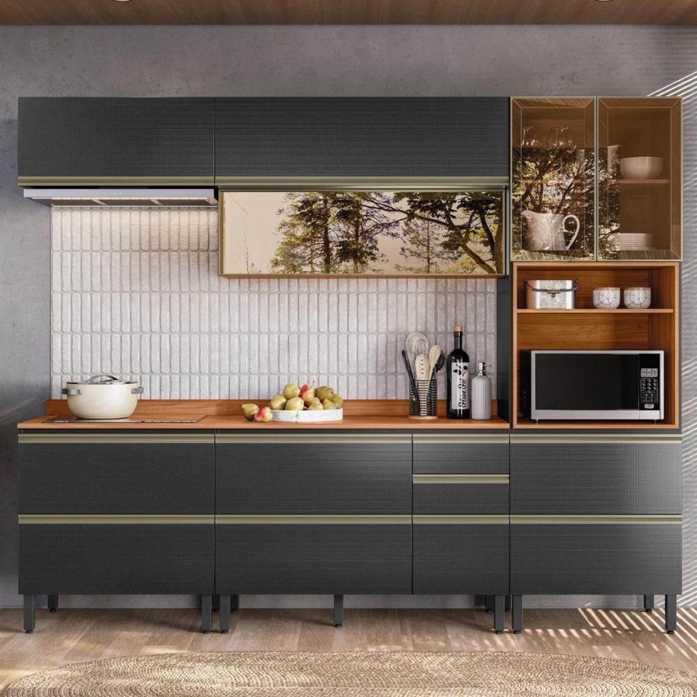 Cozinha Modulada Proença 5 Peças Com Aéreo 80cm Nogueira Touch-carbono Prime Tx - Demartêz - 2