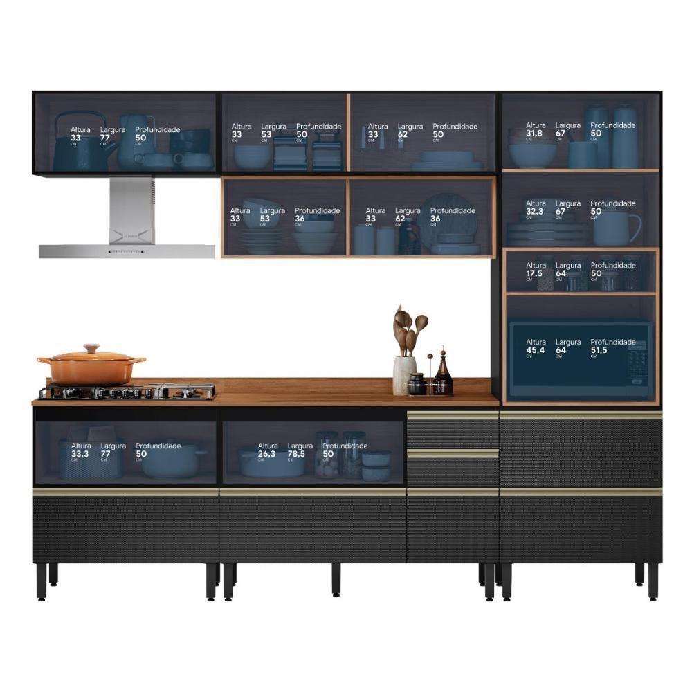 Cozinha Modulada Proença 5 Peças Com Aéreo 80cm Nogueira Touch-carbono Prime Tx - Demartêz - 5