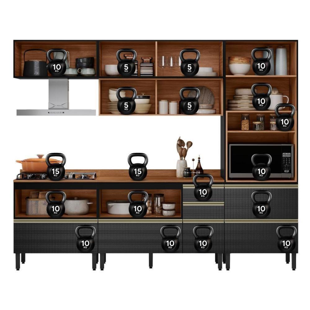 Cozinha Modulada Proença 5 Peças Com Aéreo 80cm Nogueira Touch-carbono Prime Tx - Demartêz - 6